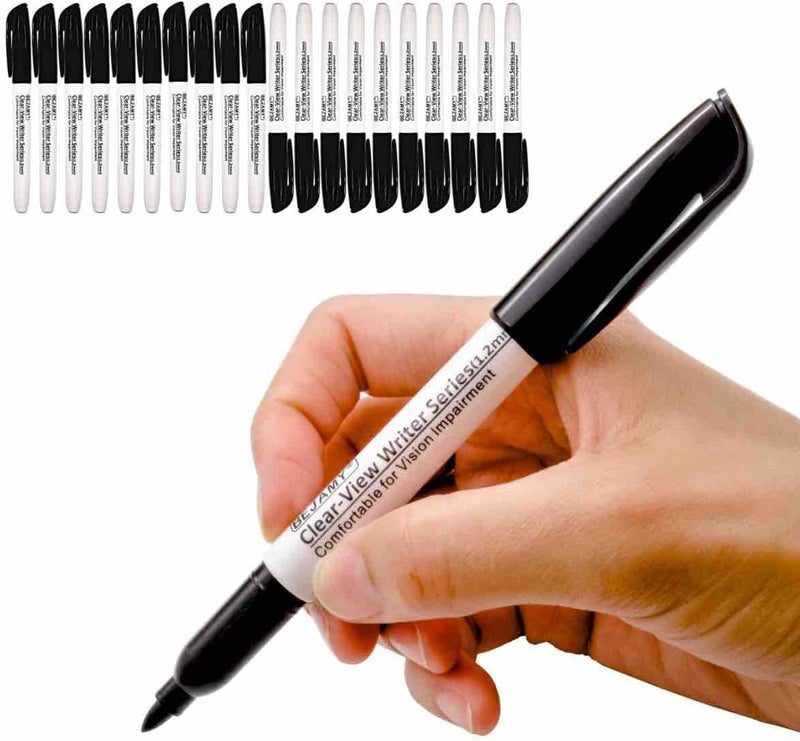 Bejamy (Bullet Tip-1.2mm, PACK of 20, BLACK ink) Clear-View Writer Bold Writing Pen,Water-Based Pigment Low Vision Marker,Assistive Writing Tool for Visual Impairment,Odorless,Non-Toxic,No Oil,Alcohol Free - Image 1
